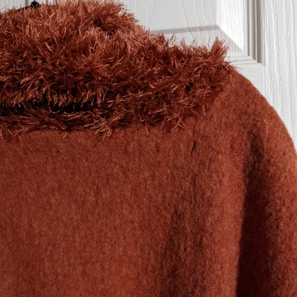 Vintage Wool Poncho Burnt Orange One Size Retro Fall Winter - Picture 6 of 7